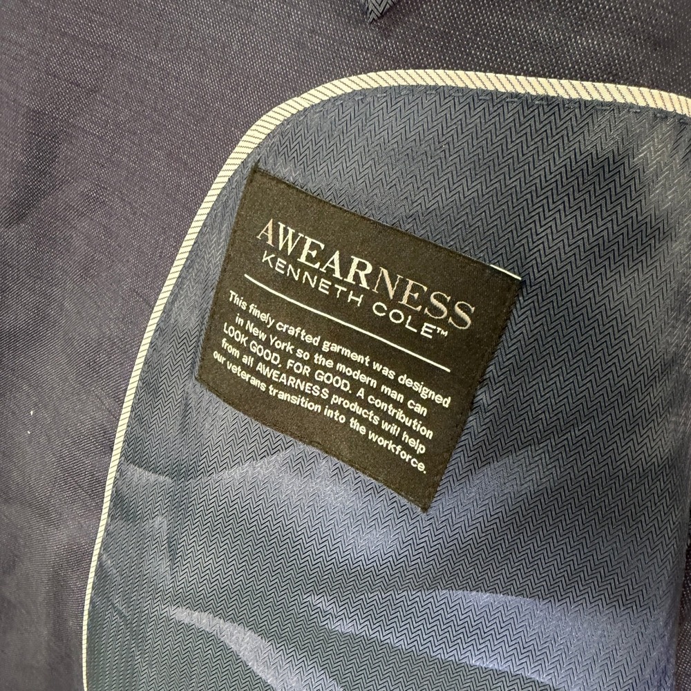 Awearness Kenneth Cole Mens 46L 3-Piece Suit Vest Blue Slim Fit Wool Blend 36x31 - Picture 6 of 16